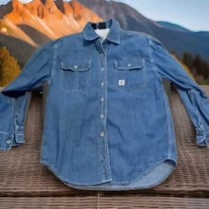 DKNY Women's Denim Shirt  42" Chest X 29" Long Button Up Blue Cotton - Picture 1 of 9