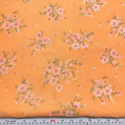 Vintage Flocked Neon Pink Florals Apricot Crepe Fabric 3 yards + 7" (FLAW) - Image 1 of 4