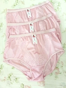 x3 Vintage Damen Höschen Nylon Spitze weich rosa Bikini hoher Slip Unterhose Schlüpfer XL - Bild 1 von 6