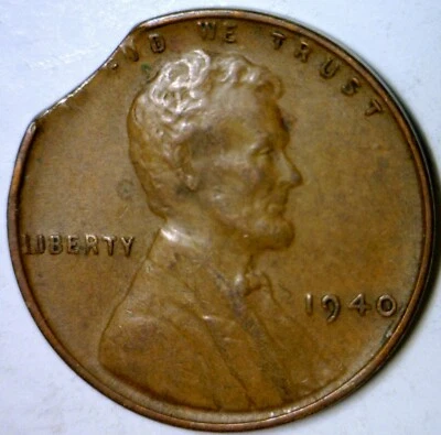 1940 ERROR CLIPPED Lincoln Wheat Cent Coin NICE Clip LOT #5   FREE SHIP - Image 1 of 2