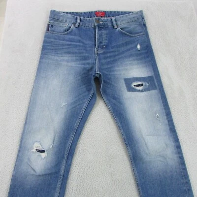 Jeans masculino S.Oliver W32 L32 azul ajuste regular jeans fino rasgado botão mosca - Imagem 1 de 4
