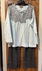 Stan Herman Flowered Pajama Set - 1X - New with Original Pkg- Blue/Charcoal