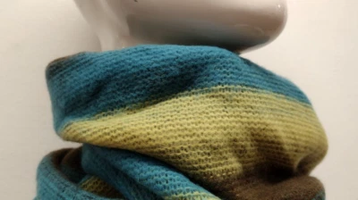 INFINITY WARM SCARF RAVER 90 STRIPES BROWN YELLOW BLUE Unisex 1990s Y2k USA MADE - Image 1 of 4