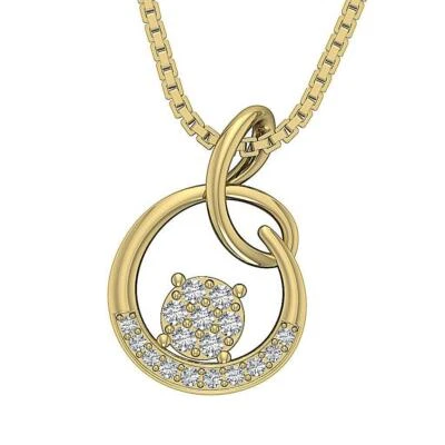 Knot Circle Pendant Necklace I1 G 0.20 Ct Natural Diamond Yellow Gold 0.64 Inch Foto 1 de 4