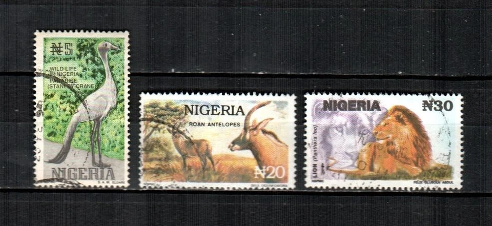 NIGERIA Scott's 615B, 615D-E (3v) vida silvestre africana en muy buen estado usado (1992-93) #2 Foto 1 de 1