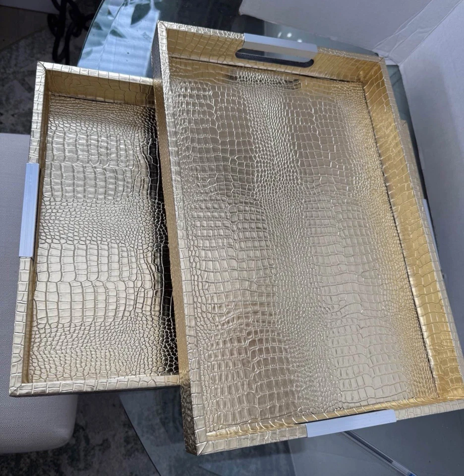 American Atelier Alligator Faux Leather Decorative Serving Tray X2 - Image 1 of 4