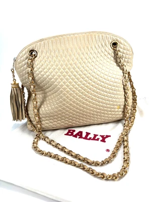 De Colección Bolso de Hombro Bally Cuero Acolchado Suave Beige Cadena Correa Bolso Cartera ECU Foto 1 de 4
