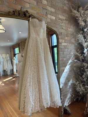 1930s Vintage Lace Accordion Wedding Gown Strapless XS IVORY - Image 1 of 4