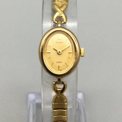 Vintage Pulsar Watch Women V810-5160 16mm Gold Tone Stretch Band New Battery - Image 1 of 4