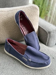 Zapatos sin cordones Crocs Walu mocasines de lona en azul para mujer talla 11 ligeros - Imagen 1 de 11