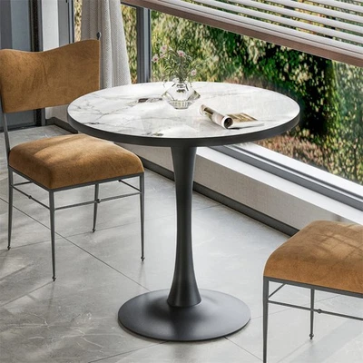 Round Tulip Dining Table w Thick Iron Pedestal Base Kitchen Table for 2-4 People - Image 1 of 4