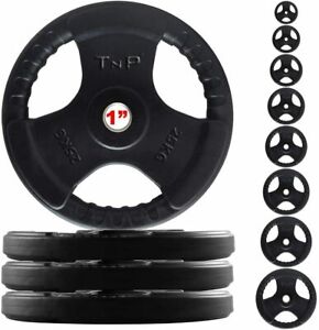 1" TNP Rubber Encased Tri Grip  Barbell Dumbbell Bar Weight Disc Plates