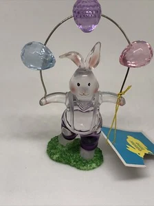 Acrylic Vintage Easter Bunny Sculpture Holding Three Eggs  - Picture 1 of 4