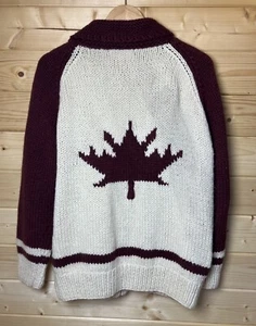 VTG NATIVE CANADIAN MAPLE HAND KNIT COWICHAN CARDIGAN INDIAN ROCKABILLY SMALL - Picture 1 of 14