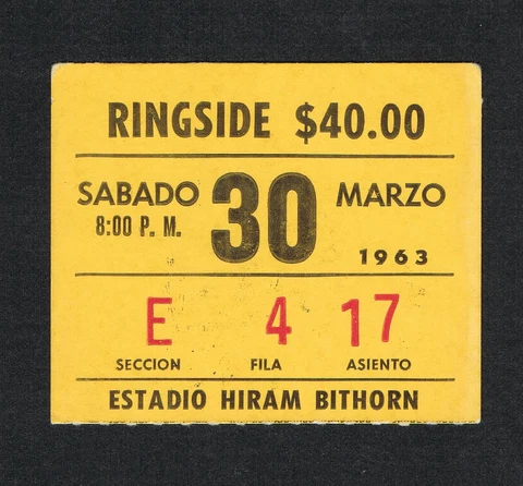 RARE 1963 World's Championship boxing ticket Carlos Ortiz vs Doug Vaillant Cruz Cover