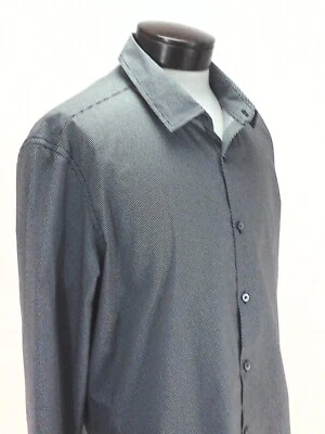 Camisa de Vestir Negra/Blanca Geométrica ALFANI Abotonada L/S Moda Moderna Para Hombre XL Foto 1 de 4