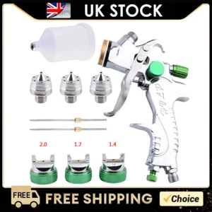 Gravity Feed HVLP Car Paint Spray Gun 600ml Cup Kit 3 Nozzles 1.4/1.7/2.0mm Set - Picture 1 of 9