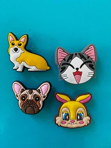 4 Shoe Charms Bull Dog Cat Rabbit Plug Button Pin Accessories Compatible W/Croc - Picture 1 of 7