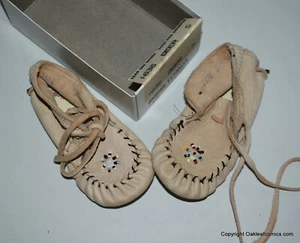 Minnetonka Moccasin Pink Infant Size 5 Pa-Poo-Shu Booties Slippers Deer Leather  - Picture 1 of 6