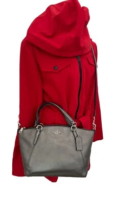 COACH MINI KELSEY Satchel Gray/Gunmetal Metallic pebble Leather Crossbody $295 - Image 1 of 4