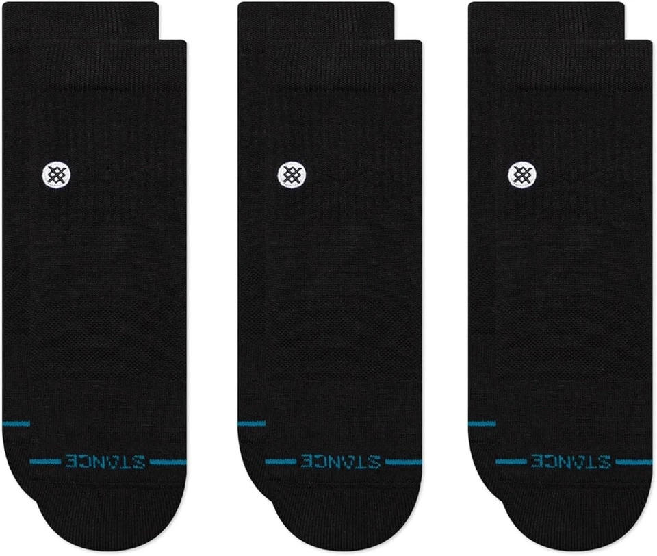 Juego de 3 calcetines informales Stance adulto cuarto negro algodón cojín icono logotipo S 3-5,5 Foto 1 de 1