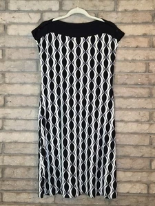 Vestido DONNA MORGAN TALLA 6 VAINA Poli Elástico Geo Patrón Gorra Manga RETRO - Imagen 1 de 11