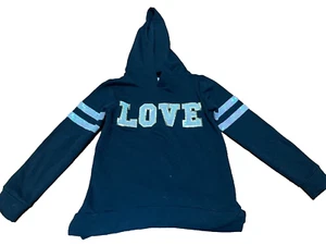Girls Sweatshirt Hoodie with Sequins "Love" Black Size 7 Worn 2x - Picture 1 of 1