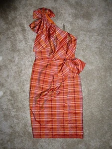 NWT J. Crew Women's Orange Plaid Silk Blend Lined One-Shoulder Dress - Size 2 - Picture 1 of 8