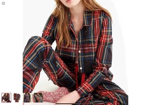 NWT J.Crew Long-sleeve Cotton Poplin Vintage Pajama Set In Stewart Tartan XXS - Picture 1 of 5