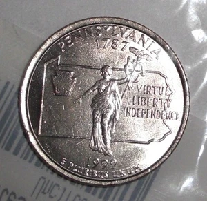 1999-P US Quarter 25 cents Coin Pennsylvania Commonwealth Statue UNC-60 - Picture 1 of 2