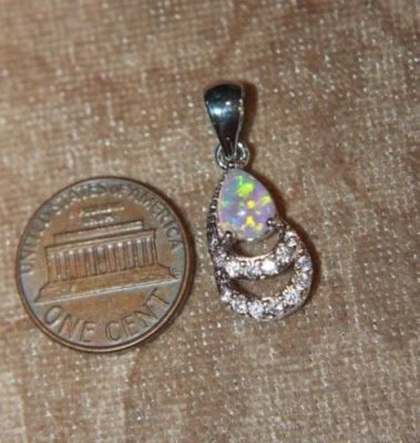 lab fire opal zircon necklace pendant gems silver plate jewelry delicate classic - Image 1 of 4