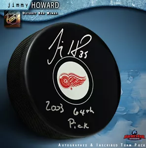 Jimmy Howard Autographed Detroit Red Wings Puck "2003 64th Pick" Free Shipping - Picture 1 of 2
