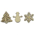 Set of 3 Miniature Christmas Unfinished Wooden Shapes Craft Cutouts