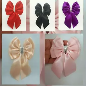 2 x bows Satin Double Bows Tail Bows Silver Glitter Trim Decor Bows 9 x 14 cm - Picture 1 of 14