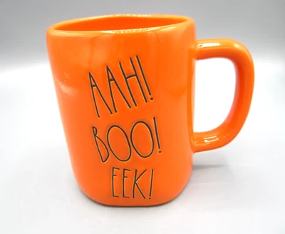 Rae Dunn Naranja Interior y Exterior "¡AAH!, BOO!, EEK!" Taza de té de café 20 oz (436) Foto 1 de 4