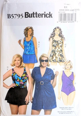 Butterick Sewing Pattern Women's Swimsuit Cover Up Briefs B5795 26W to 32W UNCUT - Image 1 of 4