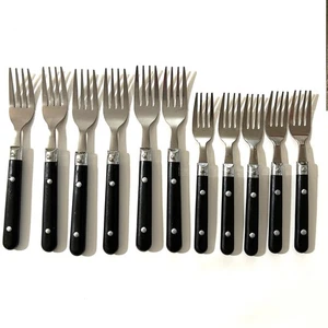 11 Piezas MANGO DE PLÁSTICO NEGRO Remaches Cubiertos de Acero Inoxidable 5 Ensalada 6 Tenedores de Cena - Imagen 1 de 8