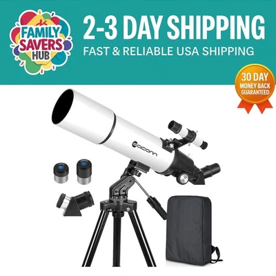 Compact 80mm Astronomy Telescope with Smartphone Adapter - Perfect Gift for Kids - Image 1 of 4