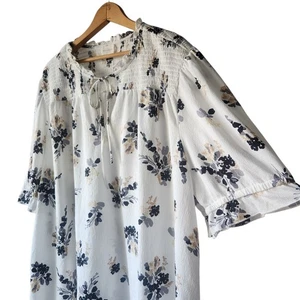 Melloday Boho Top Womens 3X Floral V-Neck Smocked Stretch Cottagecore Flowy PLUS - Picture 1 of 9