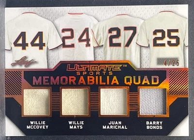 2019 Leaf Ultimate Sports Quad Willie Mays Bonds Marichal McCovey GU Jersey /25 - Image 1 of 2