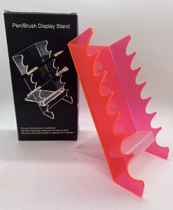 Acrylic Pen / Brush Desk Display Stand Rack w/ 7 Slots Neon Orange/Pink NEW! - Picture 1 of 5