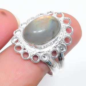 Natural Labradorite Gemstone 925 Sterling Silver Jewelry All Size Ring For Gift - Picture 1 of 1