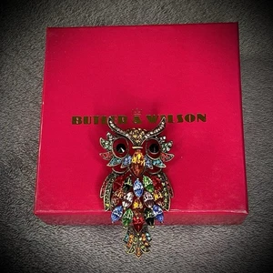 Butler & Wilson - Brooch - Owl - Gold Tone - Swarovski Multicolour Crystals - 3” - Picture 1 of 15