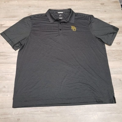Baylor Bears Shirt Mens Black White NCAA Football Polo Striped Wicking Golf - Image 1 of 4