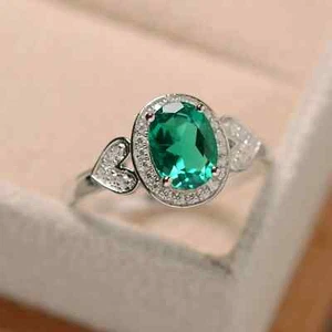 Emerald Oval Cut ring, Emerald ring, solitaire ring, Green stone ring 925 Silver - Picture 1 of 4