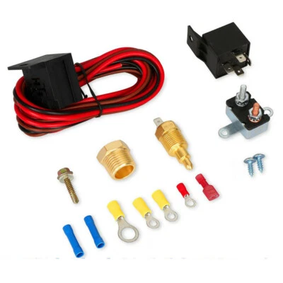 12V Electric Fan Wiring Install Kit Complete Thermostat 60 Amp Relay 185 Degree - Image 1 of 4