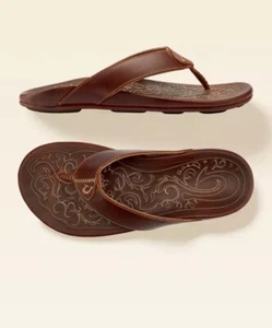 NEW OluKai Mekila Men's Size 9 Leather Sandals / Natural Brown  MSRP $140 beach - Picture 1 of 3