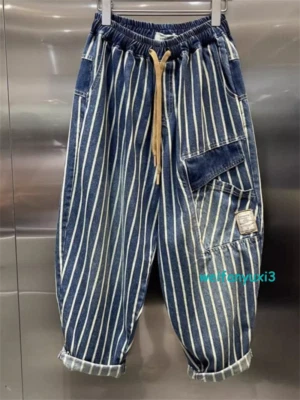 Men's Baggy Denim Overalls Hip Hop Loose Cargo Pants Jeans Elastic Waist Trouser - Image 1 of 4