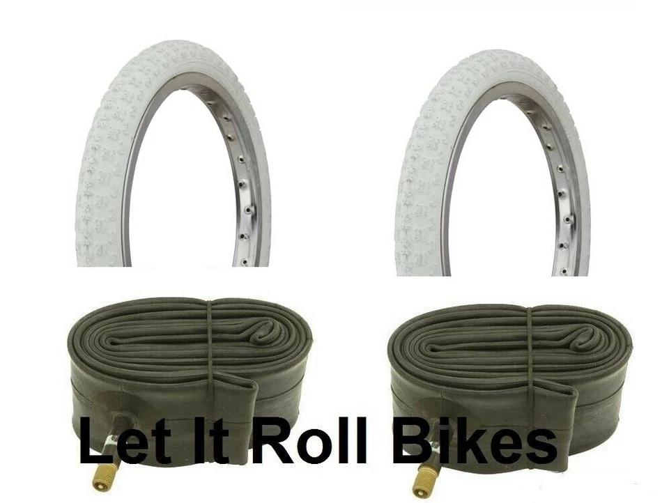 Bicycle 2 Tires 2 Tubes 14"  x 2.125 White BMX Lowrider Cruiser Bikes - Image 1 of 1