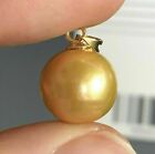 Huge Aaaa++++ 11-12Mm Natural South Sea Golden Round Pearl Pendant 14Kp 18In